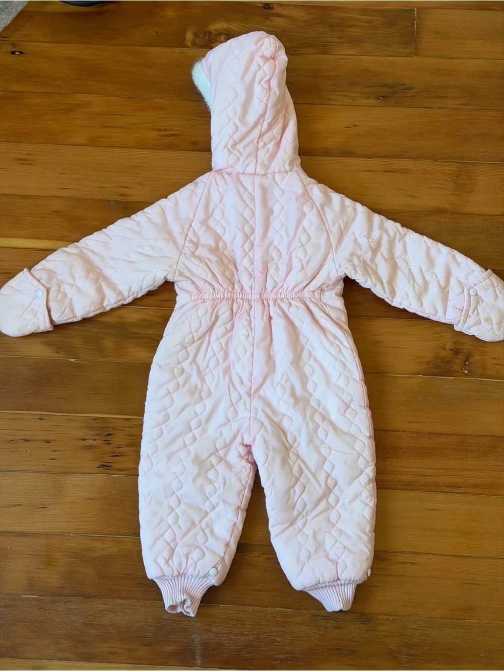 Vintage Cradlecraft Quilted Hooded Baby Snowsuit in Light Pink Size L